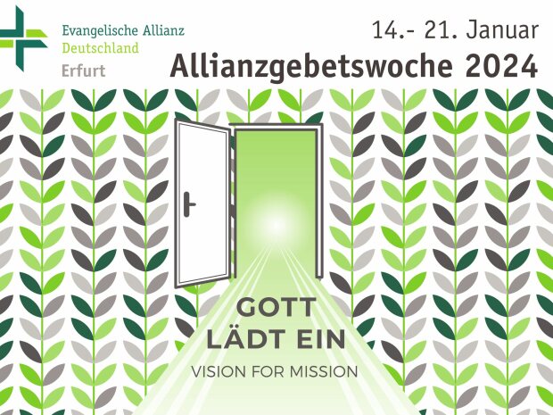 Logo der Allianzgebetswoche - Eine Tür mit dem Slogan "Gott lädt ein - Vision for Mission"